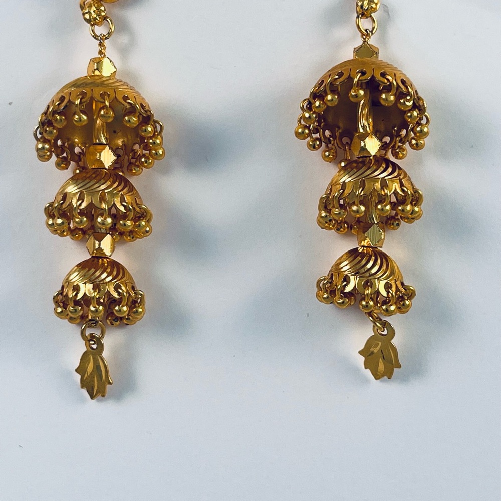 Goldtone Earrings Jumkha Tiered Bohemian Dangle Pierced - Picture 3 of 4